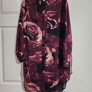 K. Jordan Maroon and Black Patterned Sheer Long Shirt Size L NWT